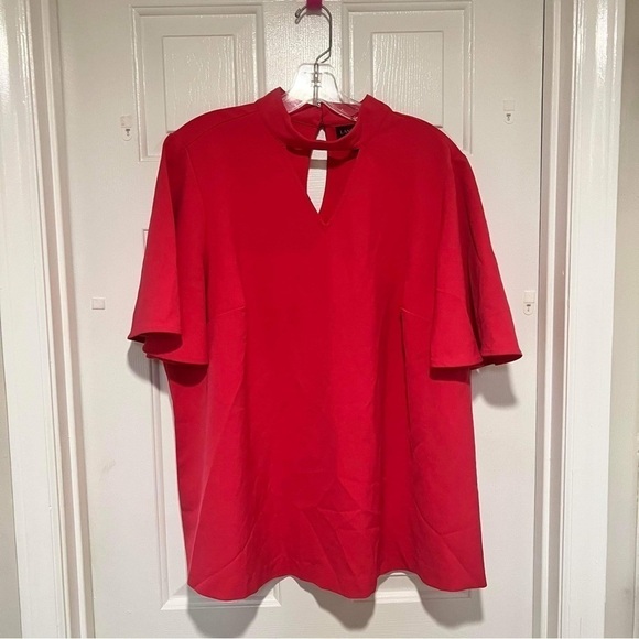 Lane Bryant Pink Keyhole Flutter Sleeve Choker Blouse Hot Pink Size 16 D - Picture 7 of 9